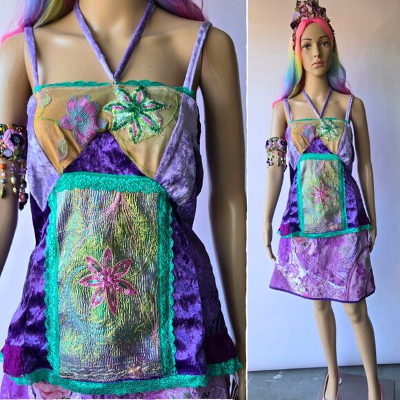 Whimsical Velvet Patchwork Top | Roselani Jasmin | Size Small - Picture 2 of 13